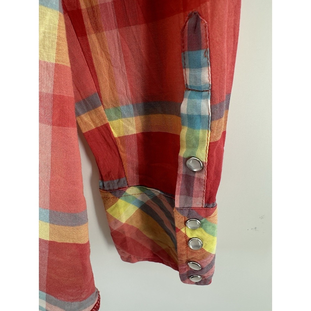 Tin Haul Western Plaid Snap Button Shirt Womens L Bright Neon Rodeo Cowgirl AA12 - Picture 4 of 12